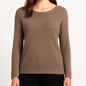 Rachel Zoe Knit Sweater Taupe Brown Long Sleeve Large Minimalist Classic